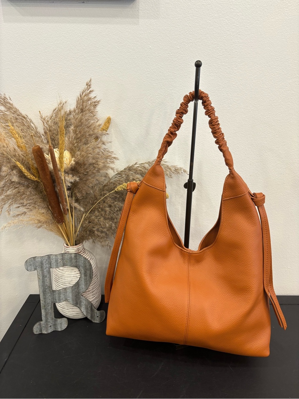 Laggo Leather Shoulder Hobo in Burnt Orange